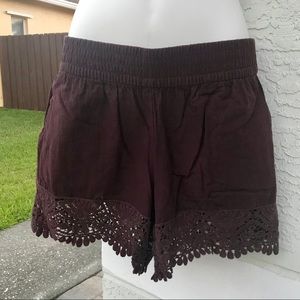 Purple Linen / Crochet Shorts